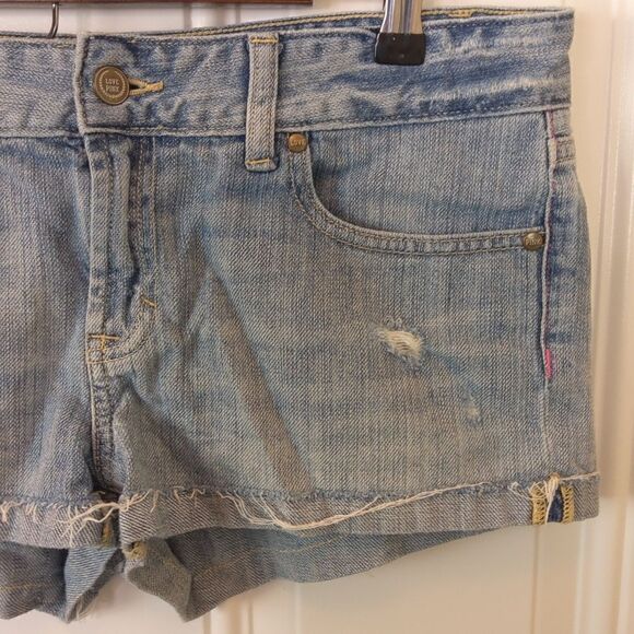 Pink Victoria's secret denim distressed booty shorts with cuffs - Picture 3 of 12